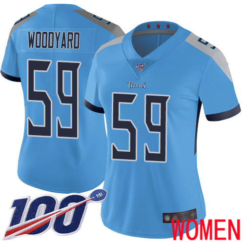 Tennessee Titans Limited Light Blue Women Wesley Woodyard Alternate Jersey NFL Football #59 100th Season Vapor Untouchable->women nfl jersey->Women Jersey